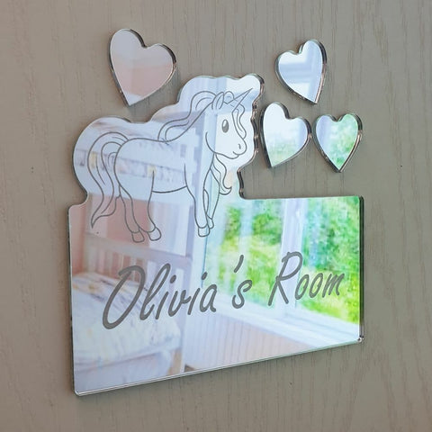 Personalised Unicorn and Hearts Door Name Plaque Boy Girls Bedroom Room Sign