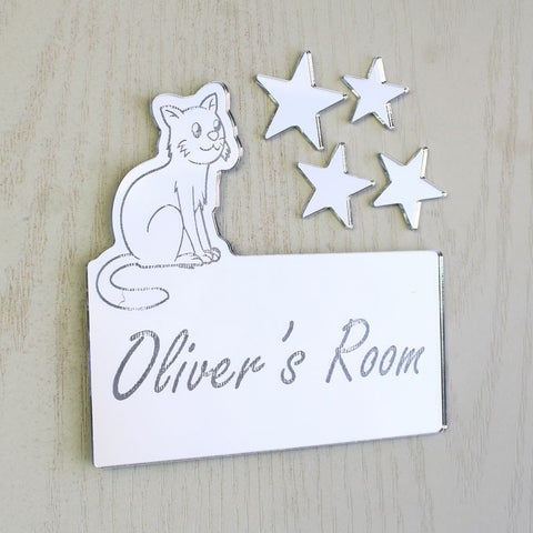 Personalised Cat Door Name Plaque Boy Girls Bedroom Room Sign