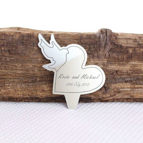 Personalised Dove Heart Mirror Cake Topper
