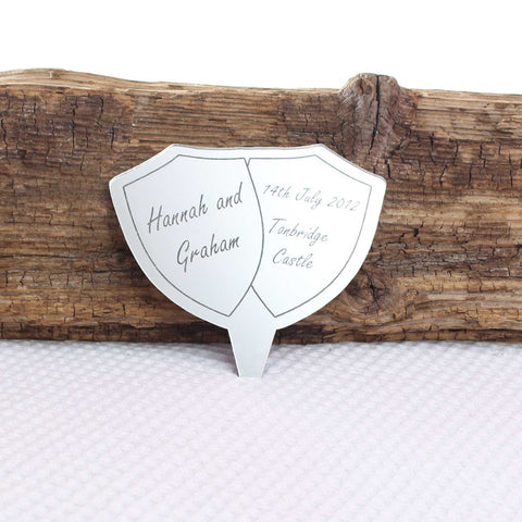 Personalised Shield Engraved Mirror Cake Topper