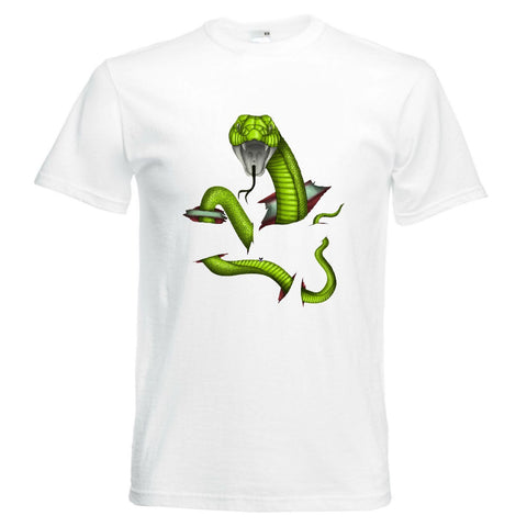 White Mens Lime Green Snake Weave Skeleton TShirt