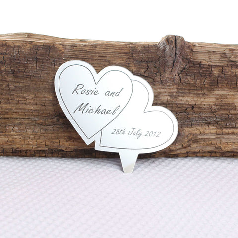 Personalised Heart Engraved Mirror Cake Topper