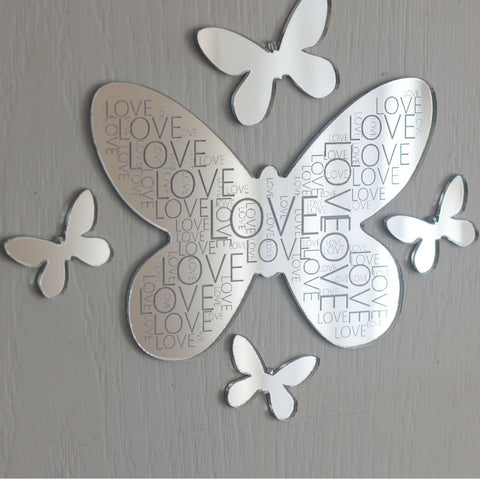 Love Engaved Mirror Acrylic Butterfly Wall Art Set