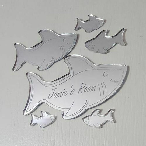 Personalised Baby Shark Mirror Door Name Plaque Girl Boy Bedroom Room Sign