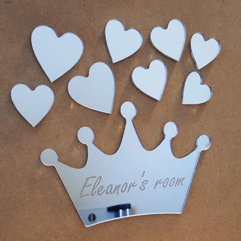 Princess Crown Heart Mirror Set Personalised Plaque
