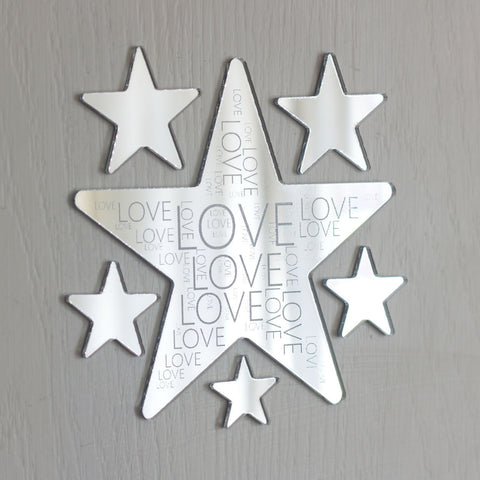 Love Engaved Mirror Acrylic Star Wall Art Set