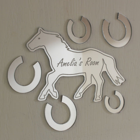 Galloping Horse Mirror Set Personalised Plaque