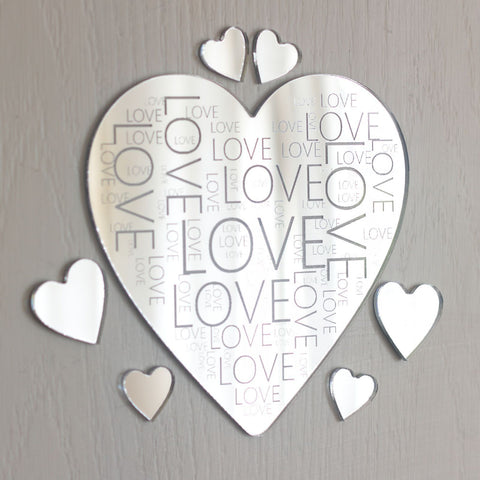 Love Engaved Mirror Acrylic Heart Wall Art Set