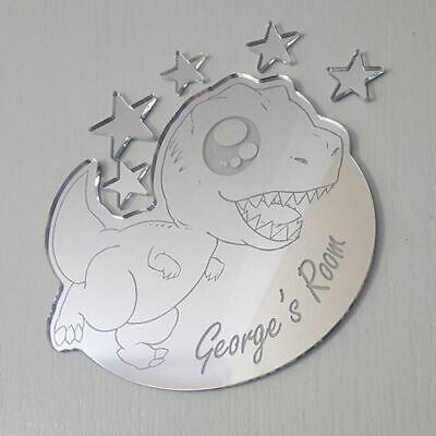 Trex Dinosaur Mirror Personalised Door Name Plaque Boy Girls Bed Room Sign T-rex