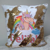 Personalised Colour Cheeky Unicorn Sequin Cushion Cover Magic Reveal