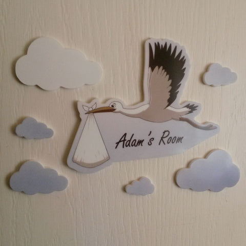 Baby and Stork Personalised Printed Acrylic Door Name Plaque
