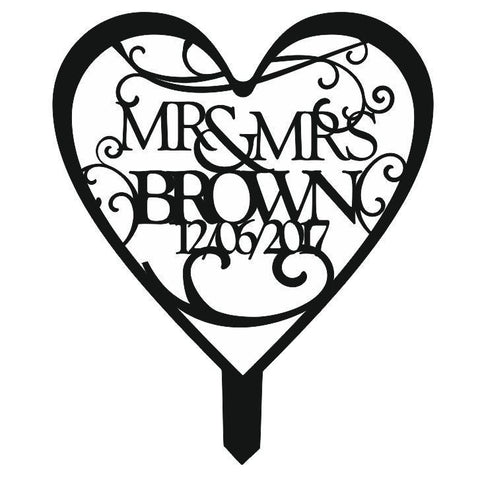 Personalised Mr and Mrs Wedding Cake Topper - Available in Black, White or Mirrored Acrylic